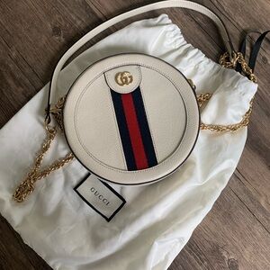 Gucci Cream Round Crossbody Bag with Gold Accents